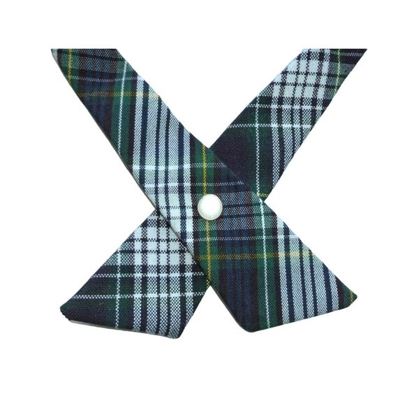 SHARP & DANDY Green Blue White Plaid Snap Neck Bow Tie Collar Retro Hipster - Picture 2 of 2